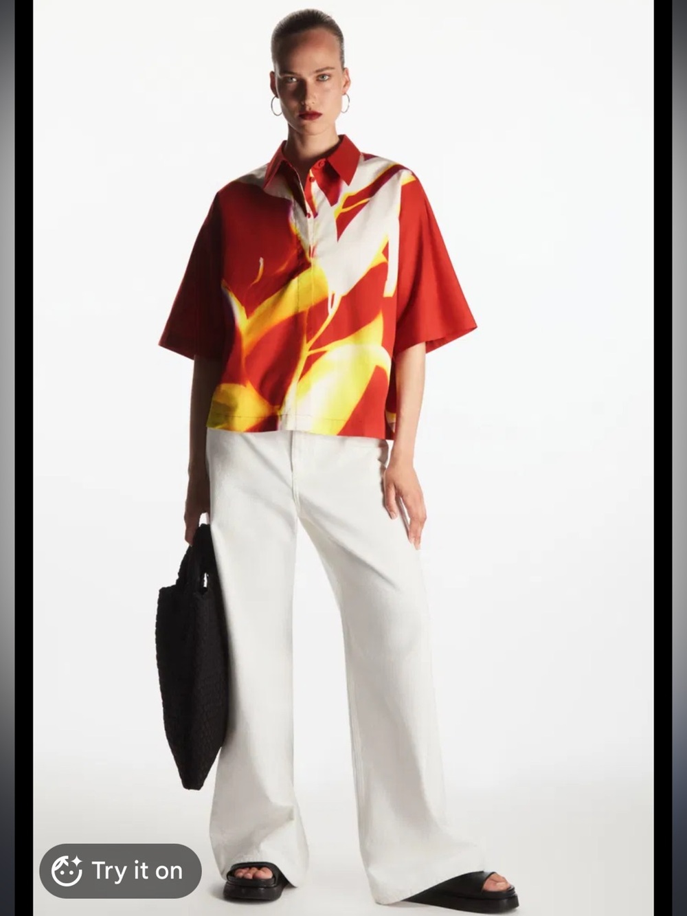 COS Red Abstract Short-Sleeve Button-Up Shirt